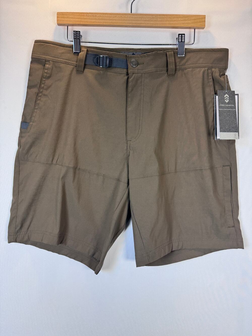 Free Country Men’s Nylon Stretch Trek Shorts 36 Knaki Belted Hiking Outdoor NWT